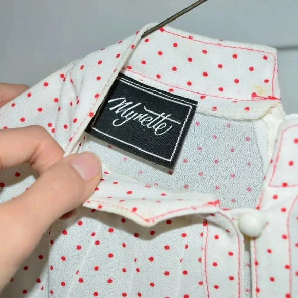 WYNETTE Red Cream Polka Dot Sheer Night Gown - Picture 3 of 5